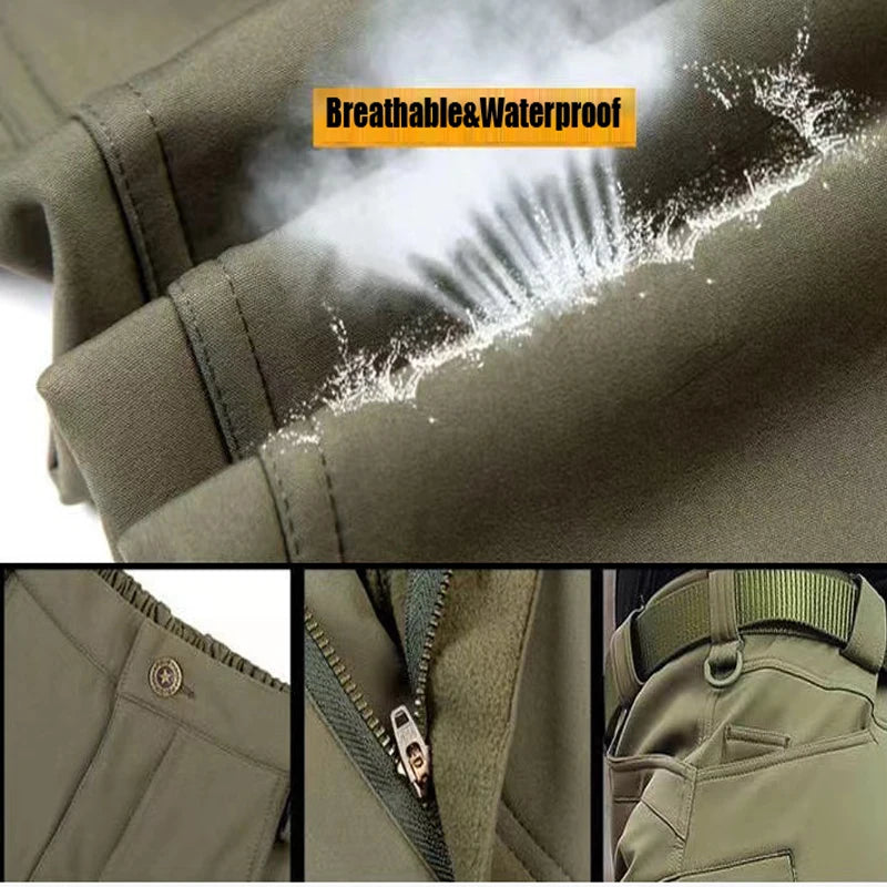 Men's City Cargo Autumn Winter Fleece Softshell Hiking Pants Fishing Climbing Trekking Casual Hunting Camping Trousers M-5XL