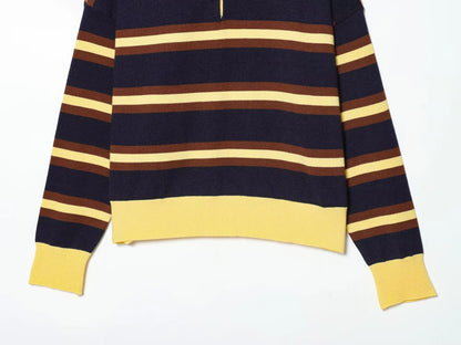 Sweater knitted Pullover Women's Spring 2026 New Fashion Striped Loose Polo neck Warm Women Sweater Chic Youth Holiday Pullover