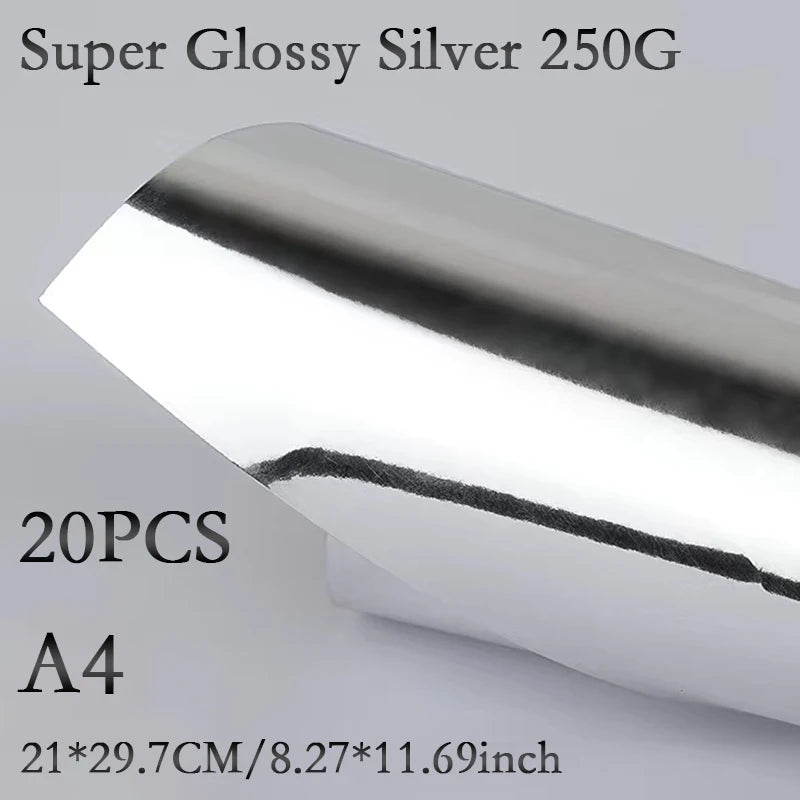 A4 20PCS 250G Single-Sided Gold Silver Card Paper Extra Bright Silver Sub Golden Handmade DIY Laser Printing Cardboard Label