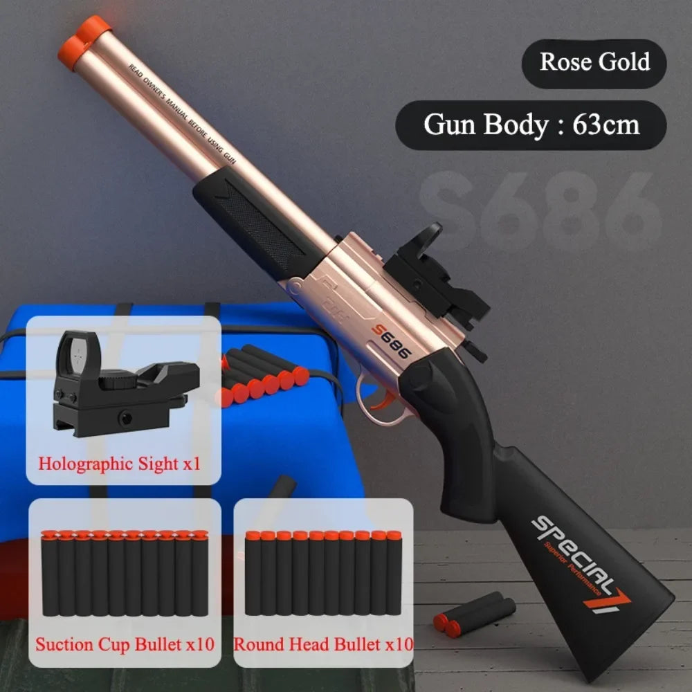 S686 Double Barrel Soft Bullet Toy Gun, Dual‑Shot Foam Dart Launcher with Sight Manual Loading Shooting Toy for Outdoor Game