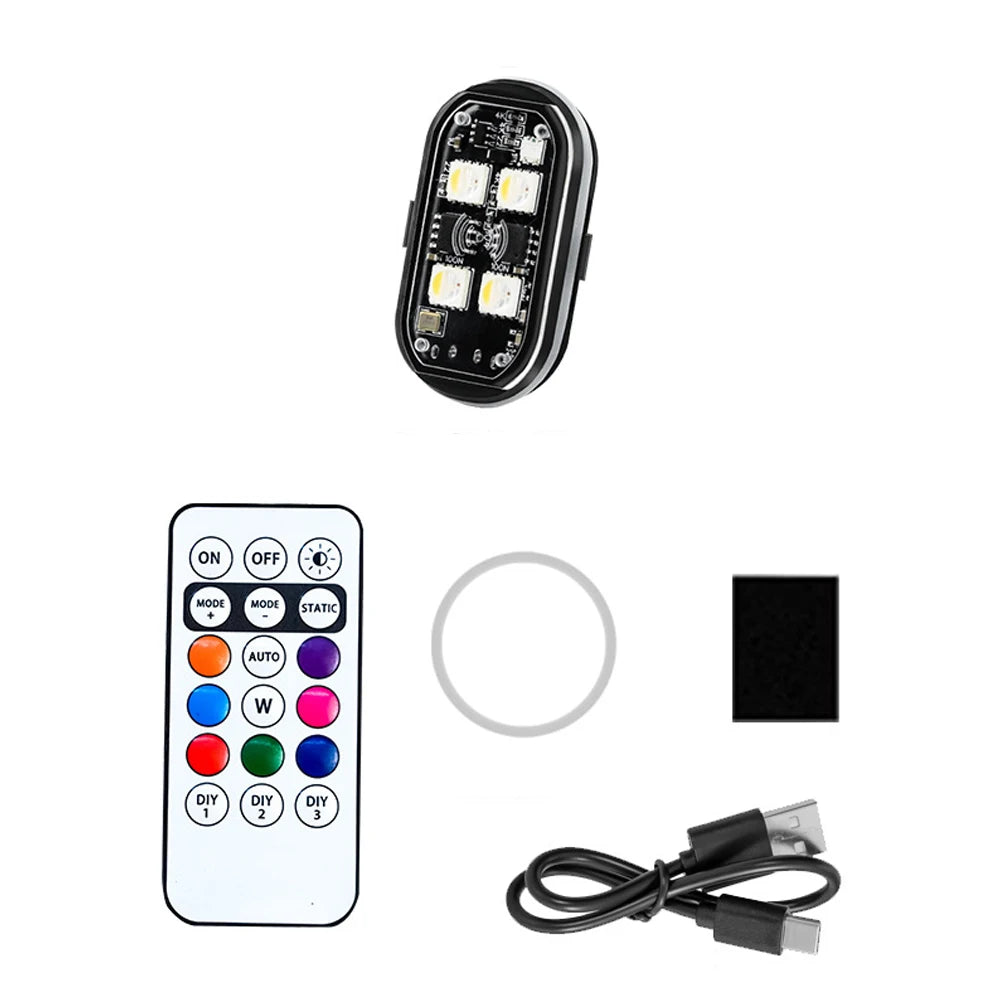 1-8pcs Wireless LED Strobe Lights Car Decor Atmosphere Light 8 Colors Rechargeable Led Lights Anti-Collision LED Warning Light