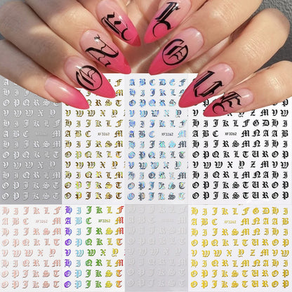 3D Glittery Gothic Letter Design Nail Art Stickers Uppercase Alphabet Letters Artistic Designs DIY Nail Art Decals Decoration #1