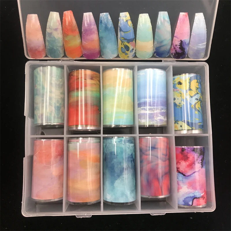 New Flower Nail Foils for Transfer Paper Stickers Floral Adhesive Fruit Nails Wraps Fish DIY Water Marble Nail Art Decorations