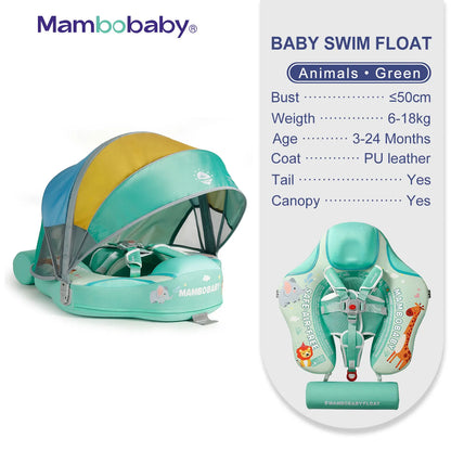 Mambobaby Animal Float Non-Inflatable Safe Solid Core Baby Swimming Buoy Water Trainer Infant Pool Floator Swim Ring with Canopy