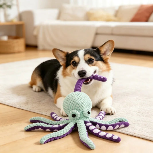 Squeaky Plush Octopus Chew Toy Durable Boredom Relief Teething Kicker for Pets