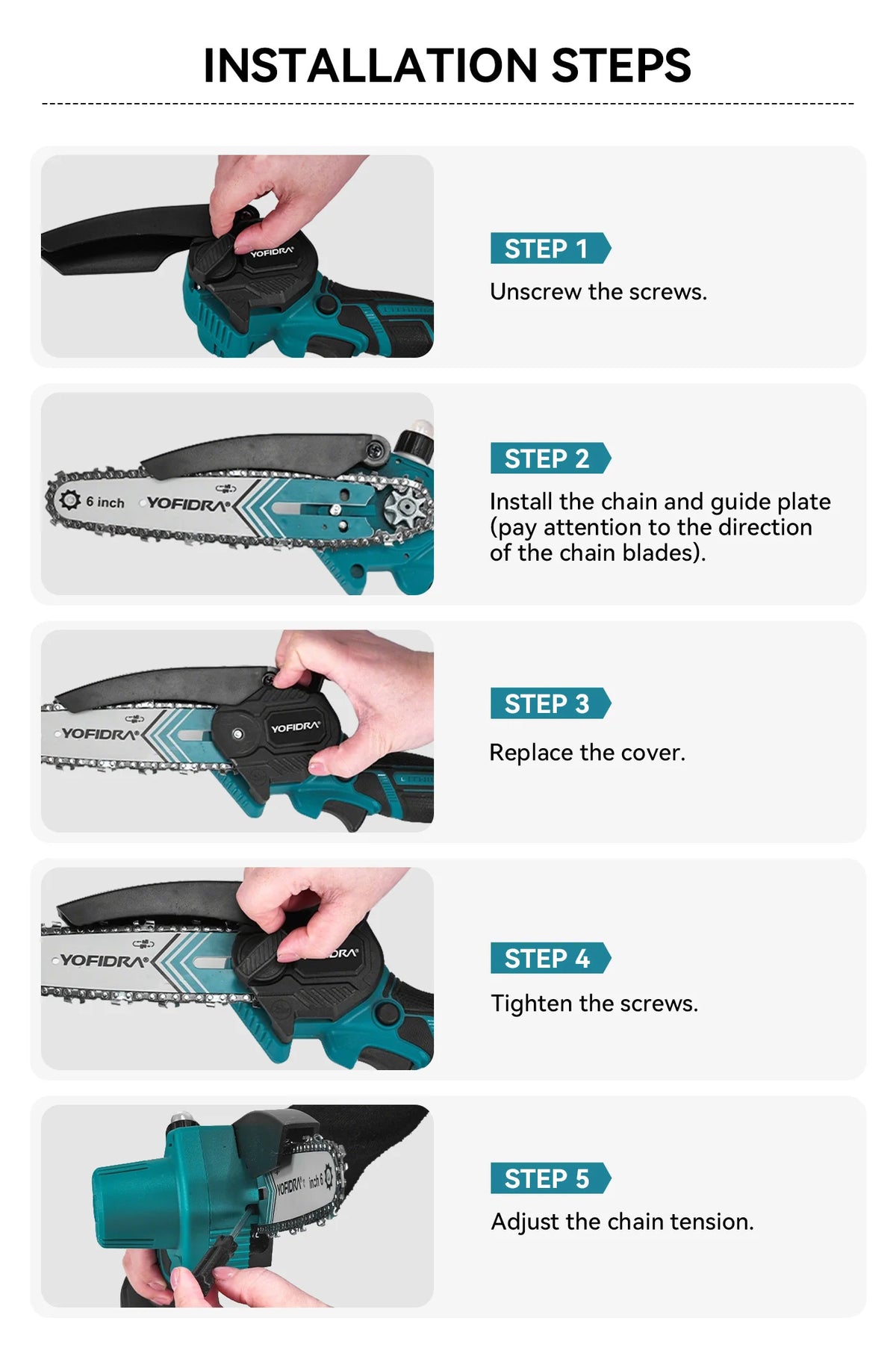YOFIDRA 6 Inch Electric Chainsaw Cordless Oiler Garden Wood Cutting Logging Pruning Saw Power Tool For Makita 21V Battery Pin