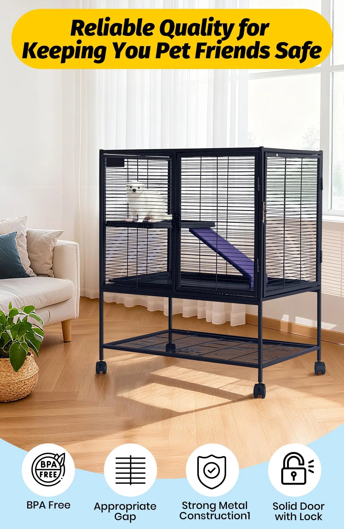 Metal Small Animal Cage, 36'' H Multi-Level Ferret Cage for Small Animals - Large Hamster Cage with Ramp, Storage Stand, Removable Tray for Chinchilla, Rabbit, Guinea Pigs, Hedgehog, Gerbil