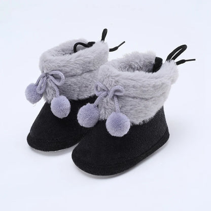 Winter Snow Baby Boots Warm Newborn Toddler First Walkers Baby Girls Boys Shoes Soft Sole Fluff Balls Thermal Snow Booties