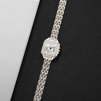 Elegant Rhinestone Square Women Watches Fashion Roma Dial Quartz Wristwatch Reloj Mujer Ladies Clock (Without Box)