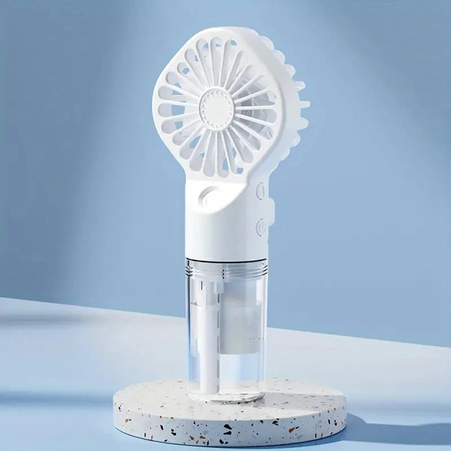Nešiojamasis purškiamasis ventiliatorius – USB įkrovimo mini drėkintuvas ventiliatorius, tinkantis kelionėms ir naudojimui lauke kaip rankinis ventiliatorius