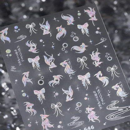 Colorful Bagful Jellyfish Bubbles Swimming Rings Rainbow Stars Ocean Starfish Self Adhesive 5D Nail Art Sticker Manicure Decal