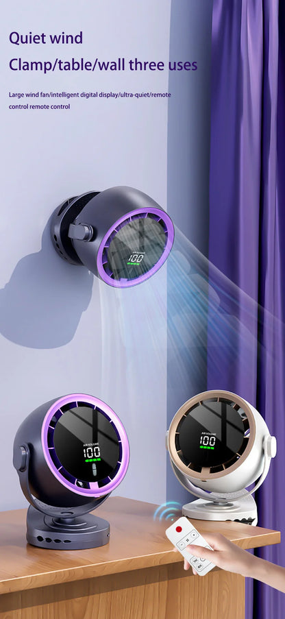 Mini Digital Display Fan Desktop Remote Control 720°Rotation Type-C Rechargeable Electric Fans Portable Wall Hanging With Clip