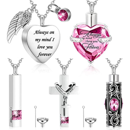 5Pcs Cremation Urn Necklace Heart for Ashes Stainless steel Cremation Jewelry Keepsake Necklace Waterproof Memory Pendant