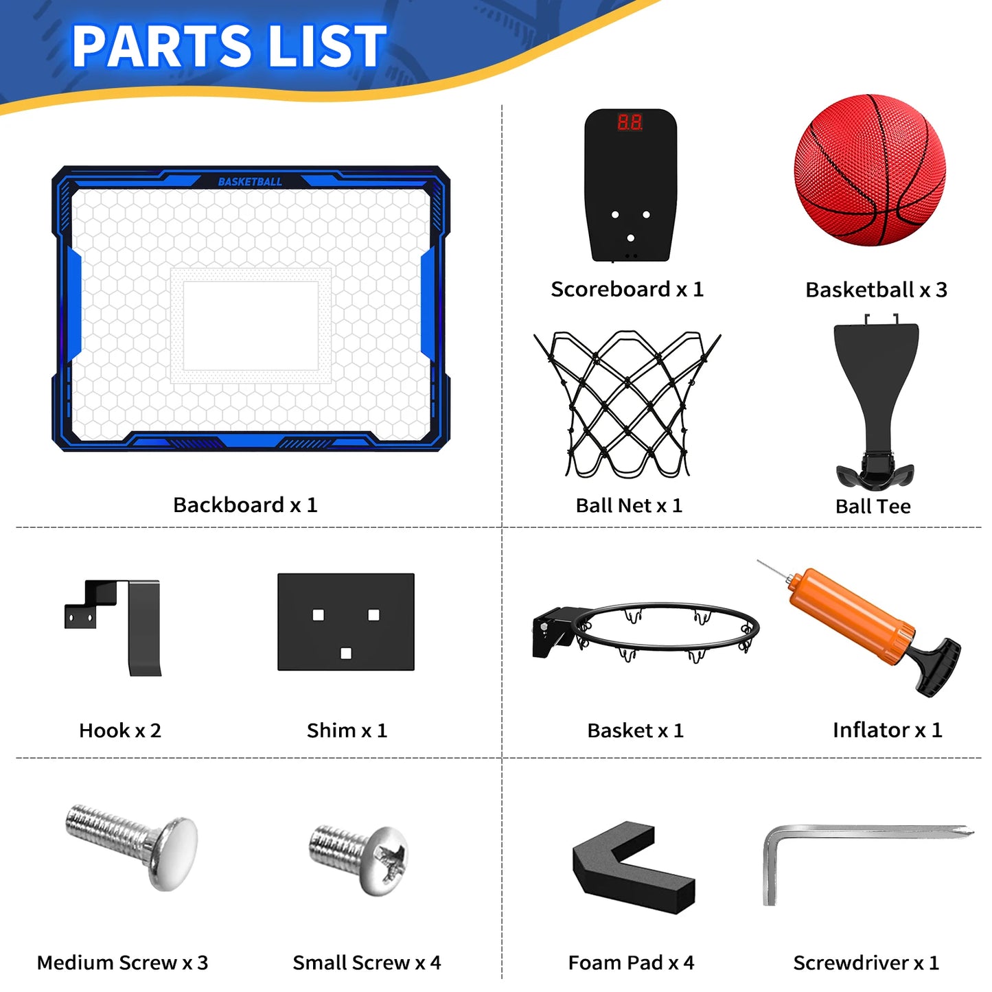 Basketball Hoop Indoor, Mini Basketball Hoop with 7 LED Lighting, Scoreboard, Over Door Basketball Hoop with 3 Modes, Volume Adjustable, Foldable, Basketball Toys for Kids,Birthday Halloween Christmas Gift