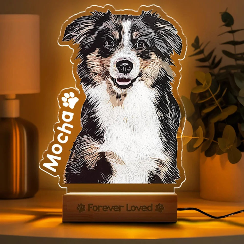 Personalized Pet Memorial Acrylic Night Light Custom Dog Cat Gift Bedroom Decoration Warm Ornament First Choice for Pet Fans