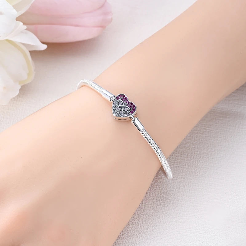 Original 925 Sterling Silver Bracelets 17-20CM Love Heart Flowers Butterfly Charms Beads Bracelet For Women Fashion Jewelry Gift