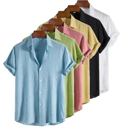 100% Cotton Linen Shirt Men Summer Short Sleeve Male T-shirts Breathable Tops Tee White Clothing Casual Fashion Shirts For Men