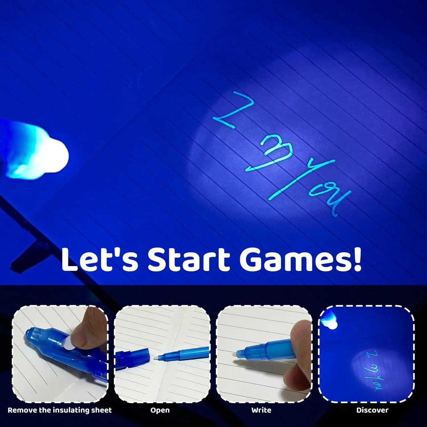Invisible Ink Pens with UV Light,8 Colors Glow ,Secret Message Writing Detective Party Favors, Birthday Christmas
