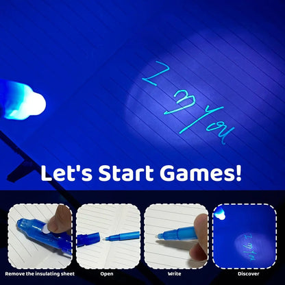 Invisible Ink Pens with UV Light,8 Colors Glow ,Secret Message Writing Detective Party Favors, Birthday Christmas