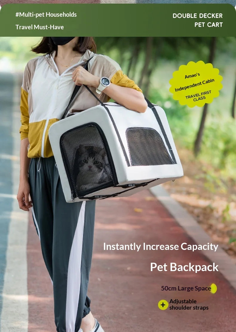 Luxury Double-Layer Eco-friendly ABS Material 4-Wheel Pet Stroller Small Large Dogs Cats Lightweight Travel Pet Carriers