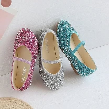 2025 Spring 1 to 12 years old girls dress shoes Beauty Pointed Toe Teen Girl Leather Shoes Bling Princess Wedding Shoes