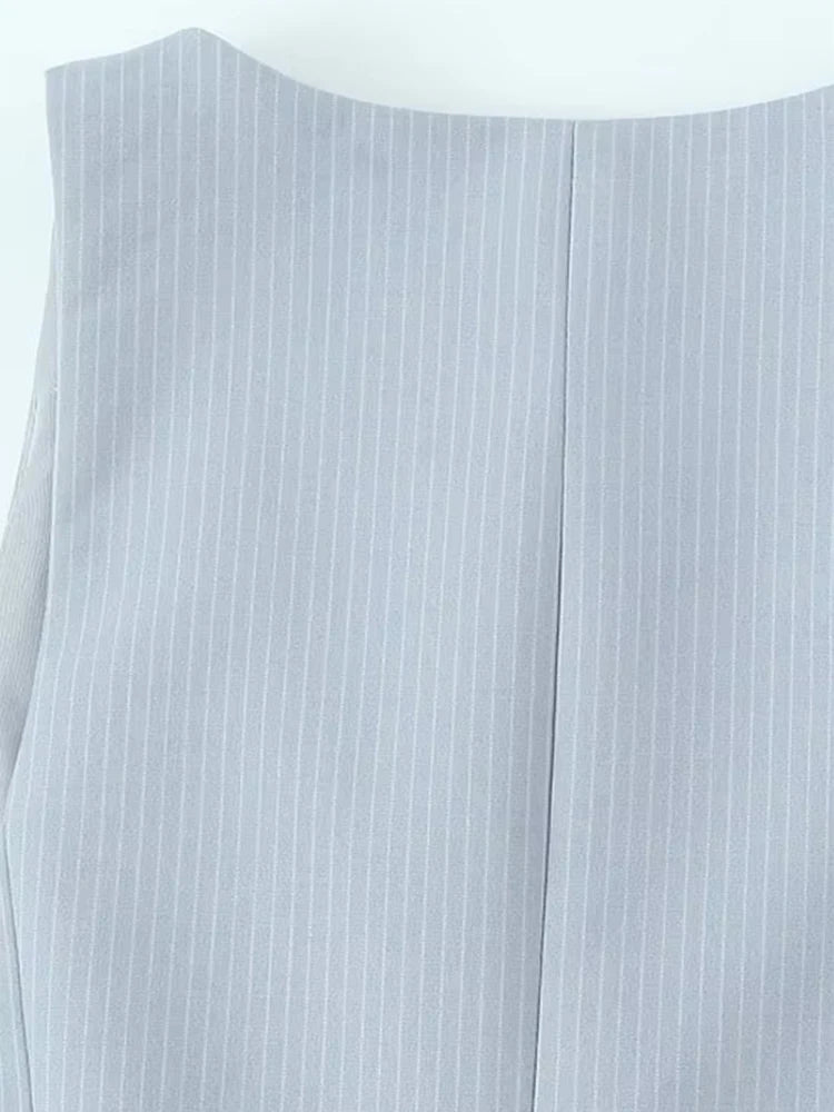 Women's Fashion Striped Patchwork Vest Sleeveless V-Neck Waistcoat Chic Outerwear Front Button Chic Vest Tops