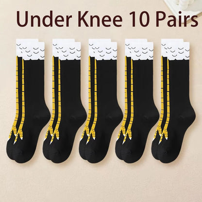 1/2/5/10 Pairs Women Knee High Socks Trendy Cartoon Funny Chicken Claw Socks Fitness Sport Casual Slim Leg Long Tube Socks Women