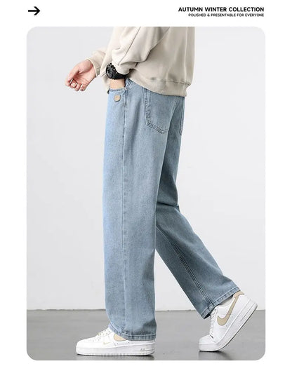 Spring Autumn New Men's Straight Vintage Fit Jeans Casual Trousers High Quality Male Korean Fashion Baggy Wide Leg Denim Pants
