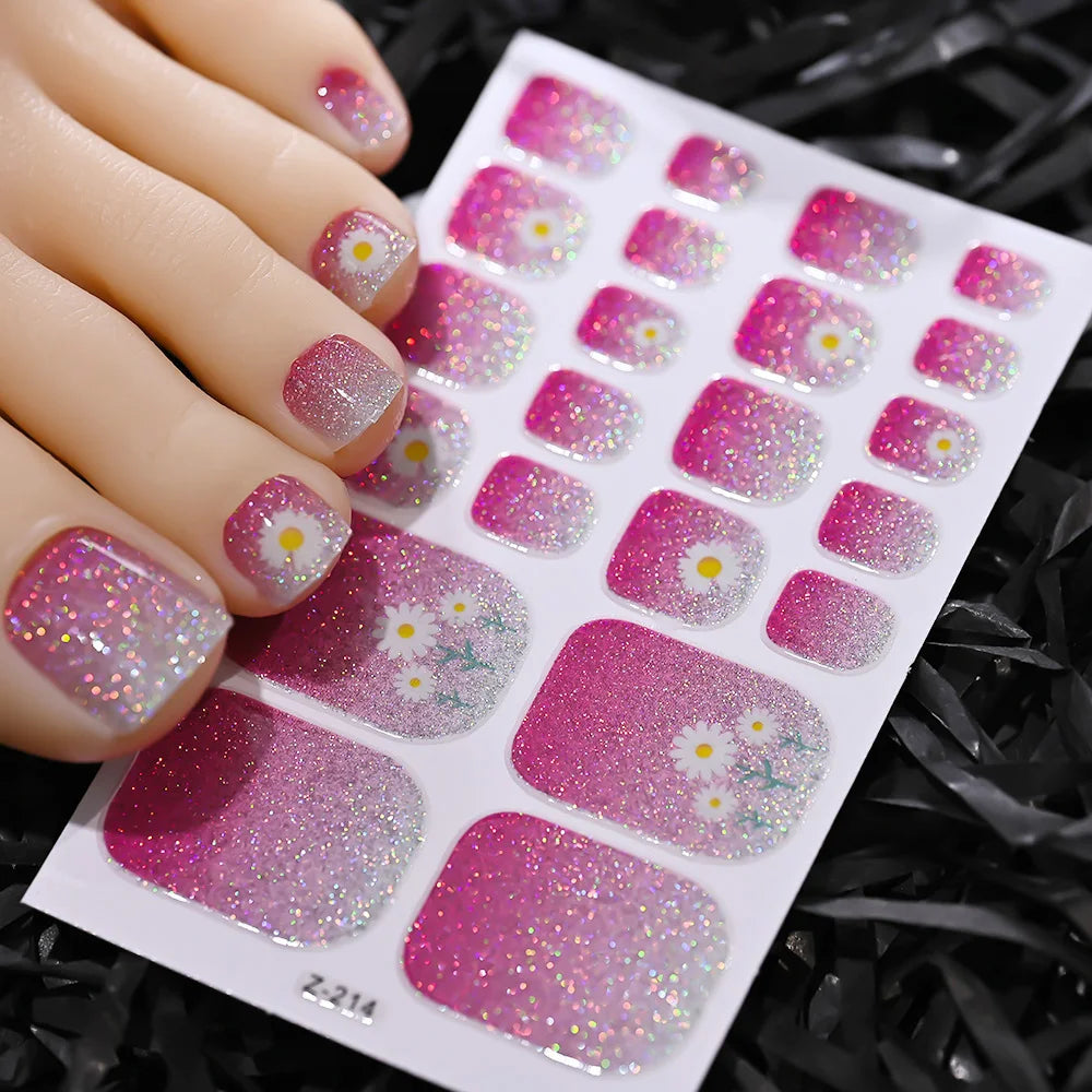 5Sheets Yellow Daisy Toenail Sticker 110Tips Full Cover Baking Free Toe Nail Wraps Elegant Flower Self-Adhesive Toe Polish Strip