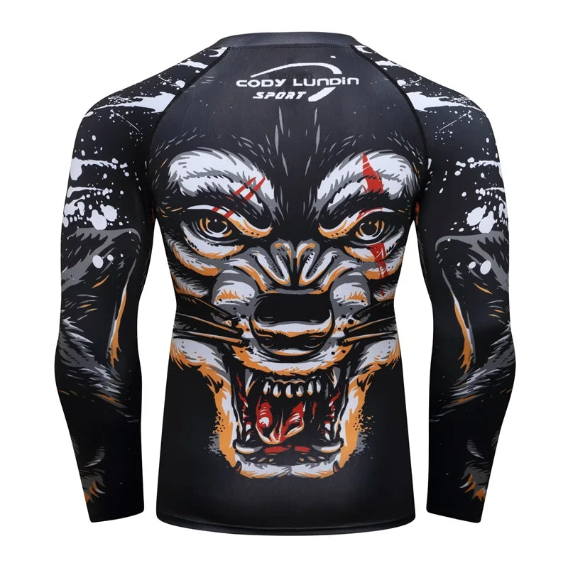New Men Sports Jiu Jitsu BJJ Suit Gym Fitness Compression Clothes Running Jogging Sport Wear Exercise Workout Rashguard Tights