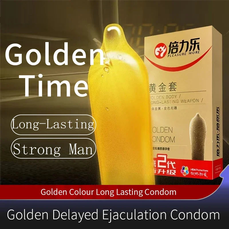 Golden Color Delayed Ejaculation Condoms For Men Reduce Sensitivity Long Lasting Latex Condom Penis Sleeve Dick Cook Sex Shops