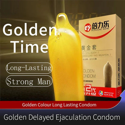 Golden Color Delayed Ejaculation Condoms For Men Reduce Sensitivity Long Lasting Latex Condom Penis Sleeve Dick Cook Sex Shops