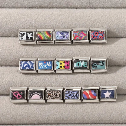 2026 Women Colored Star 1976 Eyes Heart Swan Watermelon Charms Italian Links Fit 9mm Bracelet Stainless Steel DIY Making Jewelry