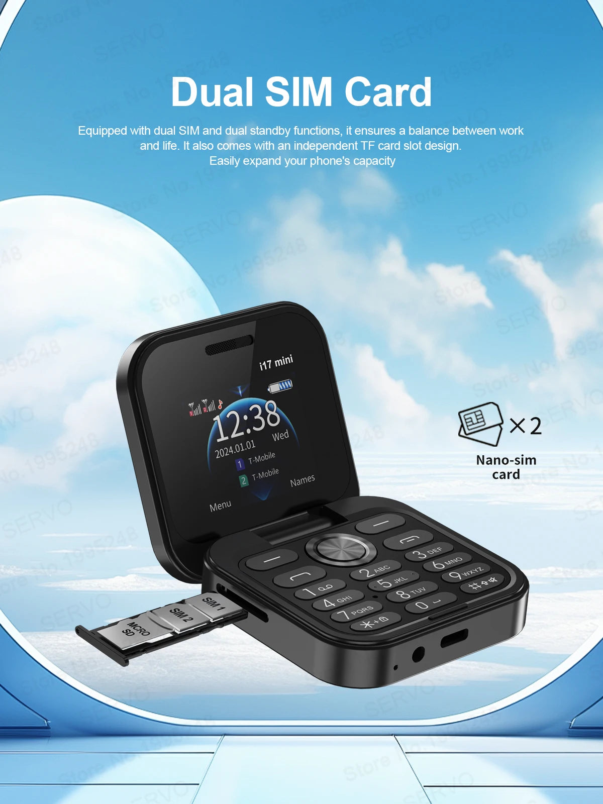 SERVO I17 Mini Dual SIM Card Flip Mobile Phone 2G GSM Magic Voice FM Radio Speed Dial Video Player Flashlight Foldable Cellphone