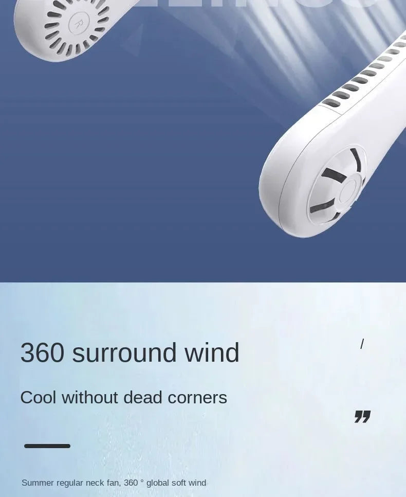 Portable Bladeless Neck Fan 3 Speed Adjustable Rechargeable Air Cooler Mini Hanging Neck Fan Long Battery Life for Summer Outdoo