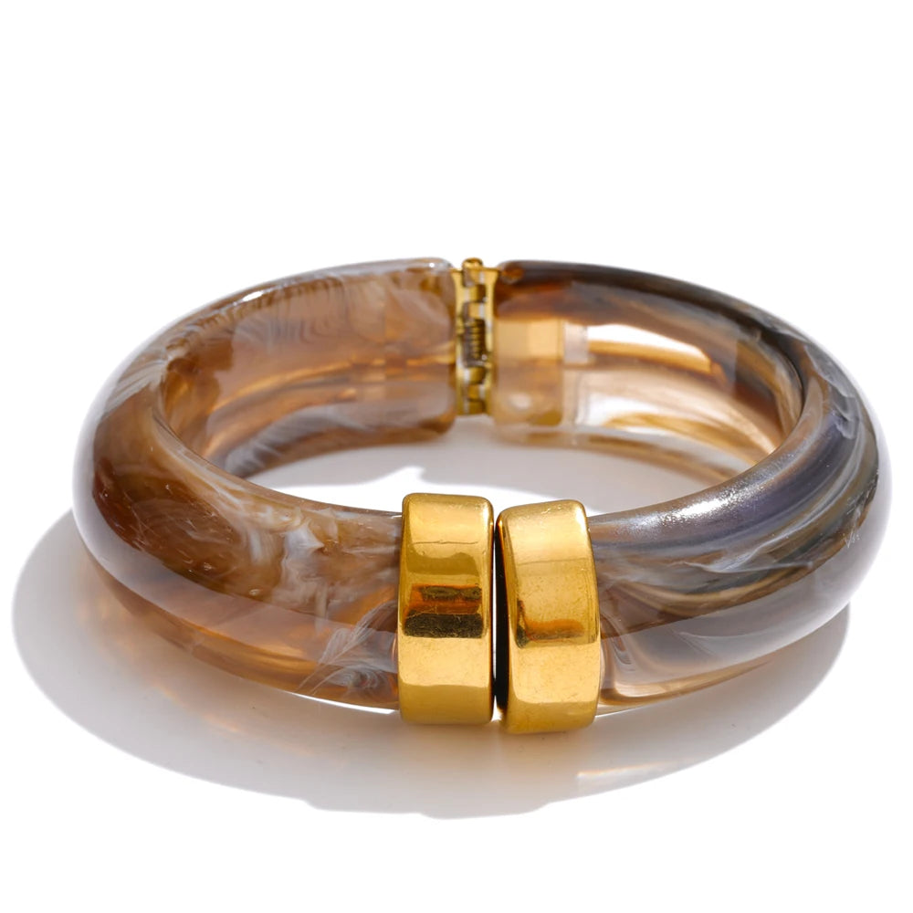 Yhpup 66mm Green Pink Brown Purple Acrylic Thick Bracelet Bangle for Women Stainless Steel Arrivals 2025 Wrist Jewelry Gift