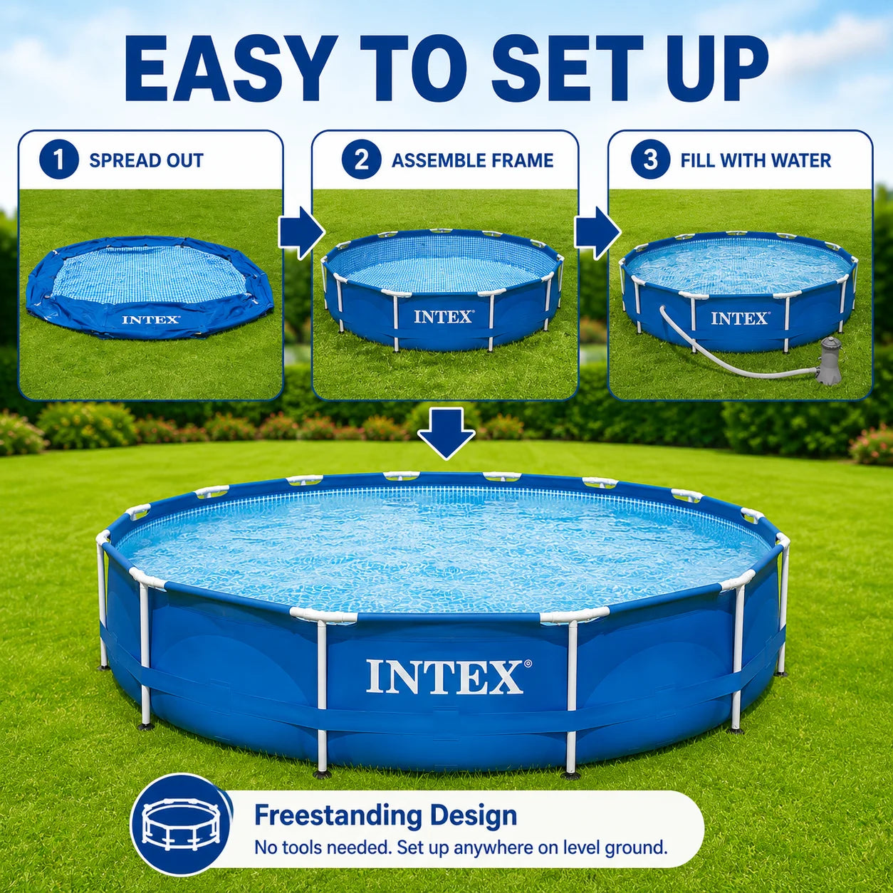 INTEX 366x76cm Round Frame Swimming Pool 6503L Above Ground Family Pool with 2006L/h Filter Pump 220-240V
