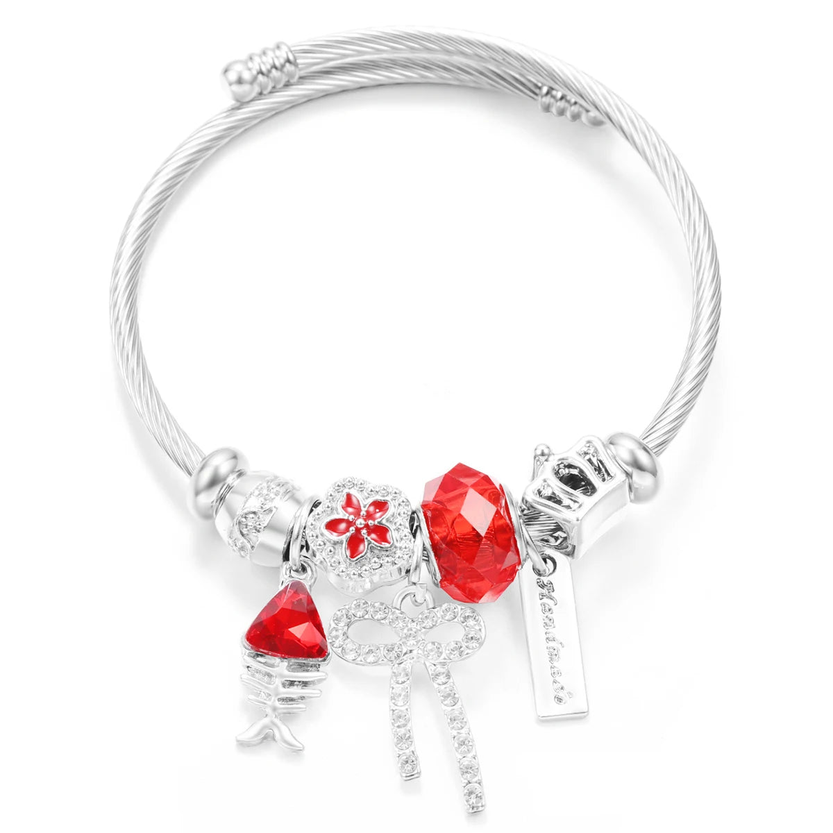 New Trendy Rhinestones Dragonfly Crystal Beaded Pendant Bracelet Stainless Steel 4 Colors Closure Bangles Women Bracelet Jewelry