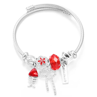 New Trendy Rhinestones Dragonfly Crystal Beaded Pendant Bracelet Stainless Steel 4 Colors Closure Bangles Women Bracelet Jewelry