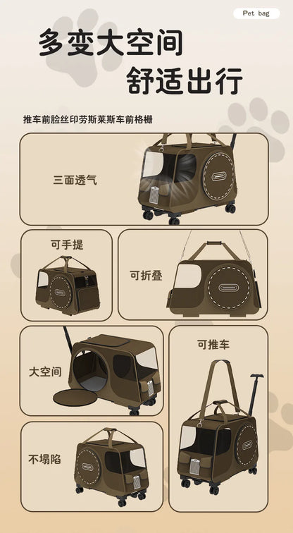 Portable Pet Rolling Carrier Foldable Small Dog Outdoor Stroller Detachable Single Shoulder Cat Handbag For Travel