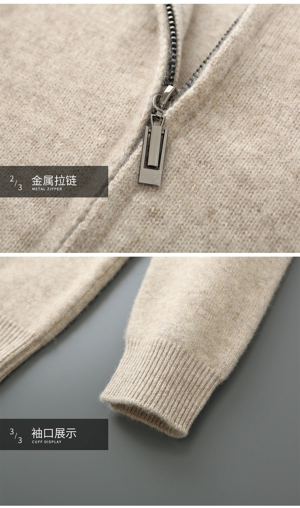 100% Merino Wool Two-piece Suit for Men Autumn Winter Knitting Zipper Cardigan and Slim-fit Pants Warm Thickened Clothing Sets