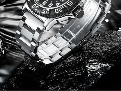 Addies Dive Men Fashion Casual Watch Calendar Display 50m Waterproof Tube Luminous Watch Black Dial Rotating Bezel Quartz Watch