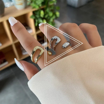 Silver Color High-quality Smooth Geometric Irregular Hollow Opening Rings For Women Fashion Birthday Party Jewelry