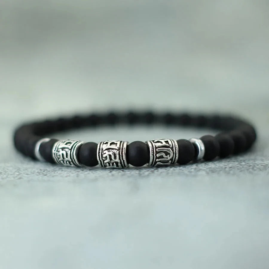 Noter Mantra Bracelet For Men 6mm Howlite Lava Tiger Eyes Beads Braslet Viking Accessories Pulseras Para Hombre Tibet Braclet