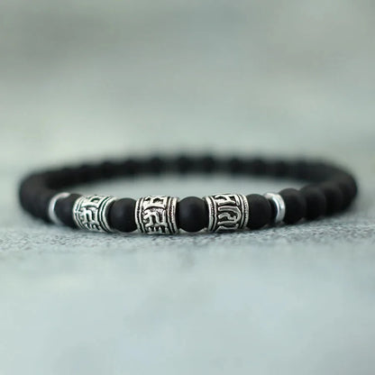 Noter Mantra Bracelet For Men 6mm Howlite Lava Tiger Eyes Beads Braslet Viking Accessories Pulseras Para Hombre Tibet Braclet