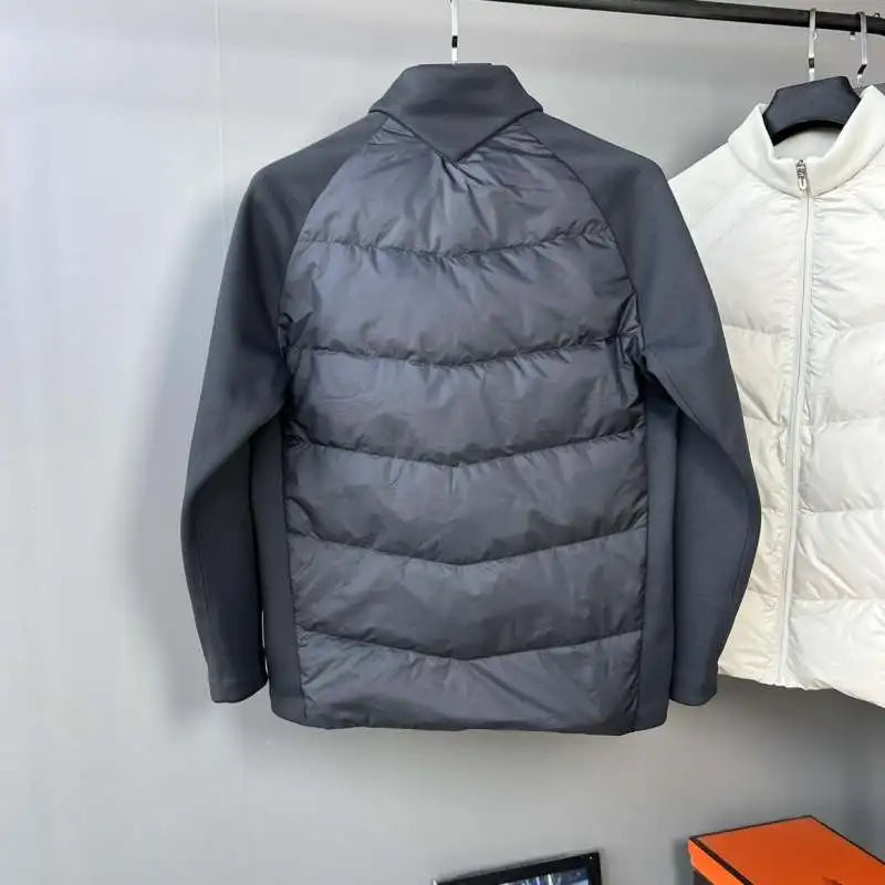 90 white duck down three-proof fabric men's down jacket, stand-up collar knitted patchwork sports outdoor winter coat