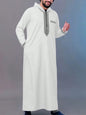 Men's Ethnic Pattern Embroidery Zipper Hooded Robe Traditional Long Sleeve Pocket Jubba Thobe for Daily Wear Man Islamic Thobe