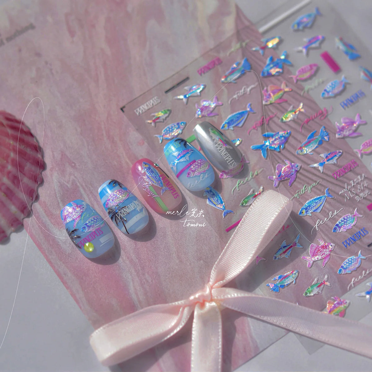 Shiny Blowing Bubble Nail Decorations Stickers 5D Shell Light Love Cat Bubble Transfer Slider Sticker DIY Summer Manicure Decals