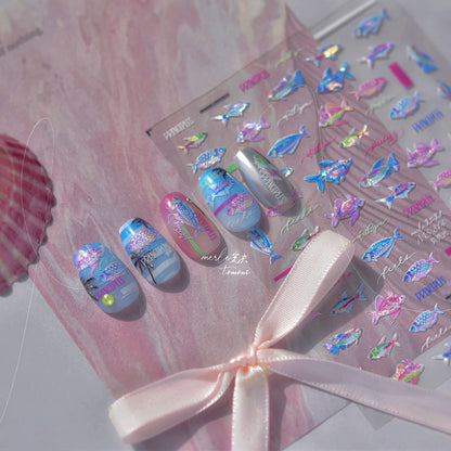 Shiny Blowing Bubble Nail Decorations Stickers 5D Shell Light Love Cat Bubble Transfer Slider Sticker DIY Summer Manicure Decals