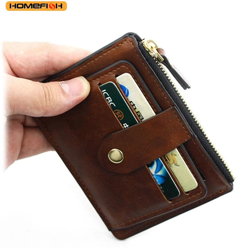 HOMEFISH Men Fashion Credit ID Card Holder Wallet Male Slim Leather Wallet with Coin Pocket Brand Designer Brown Business Purse